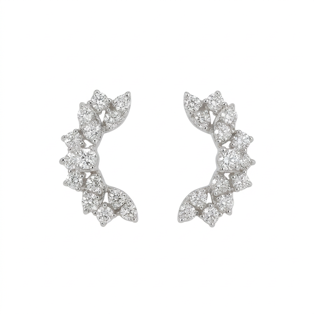 Diamond Ear Crawler Earrings in 14K White Gold – 0.50 CTW Modern Fine Jewelry
