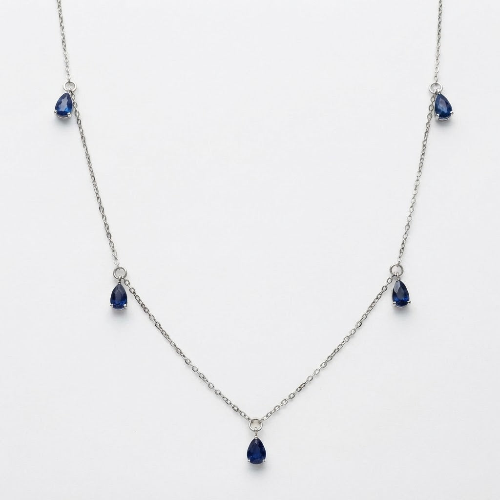 Pear Shape Sapphire Necklace in 14k White Gold