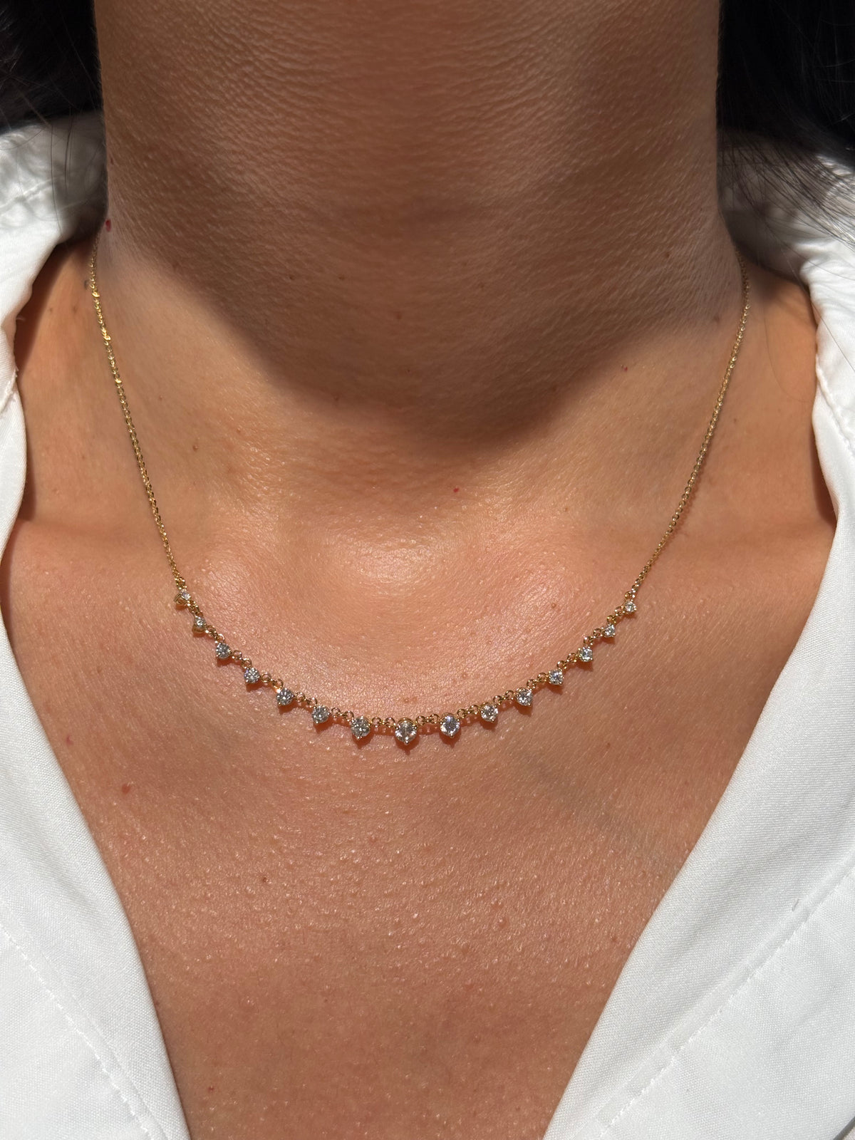 Diamond Station Necklace in 14K Yellow Gold – 1.0 CTW Natural Diamonds