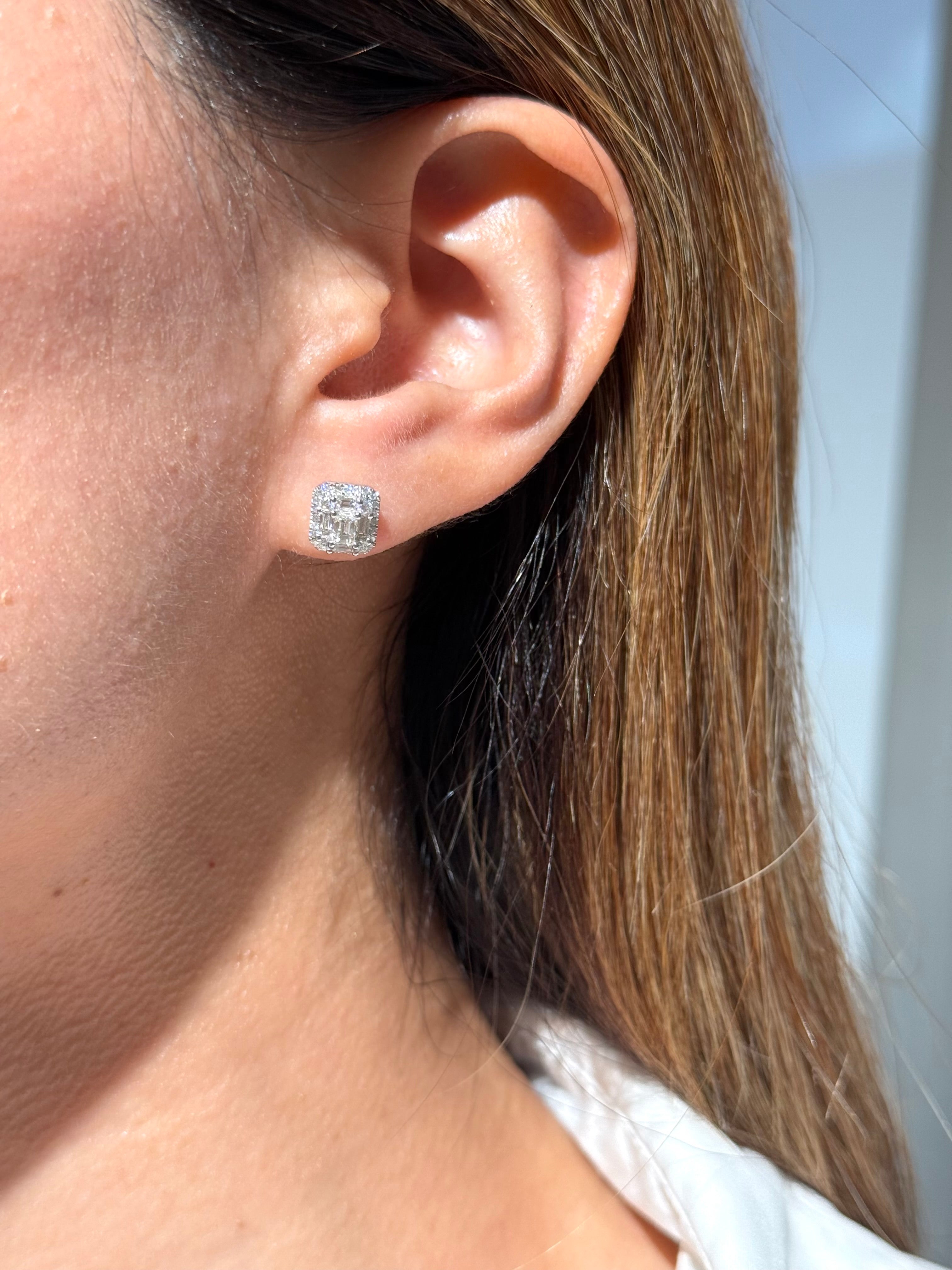 Emerald Cut Diamond Studs 18K White Gold