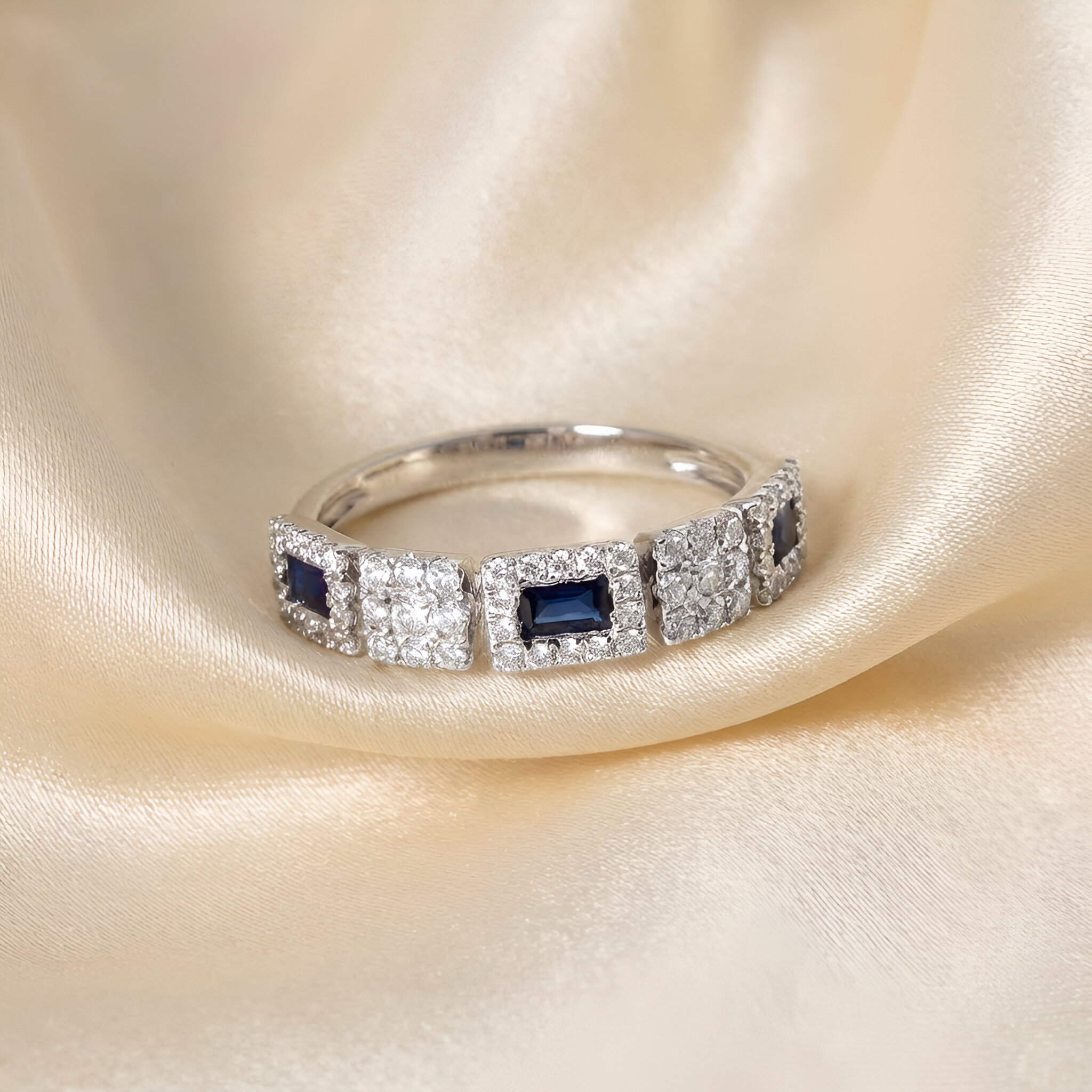 Diamond Sapphire Ring in 14K White Gold