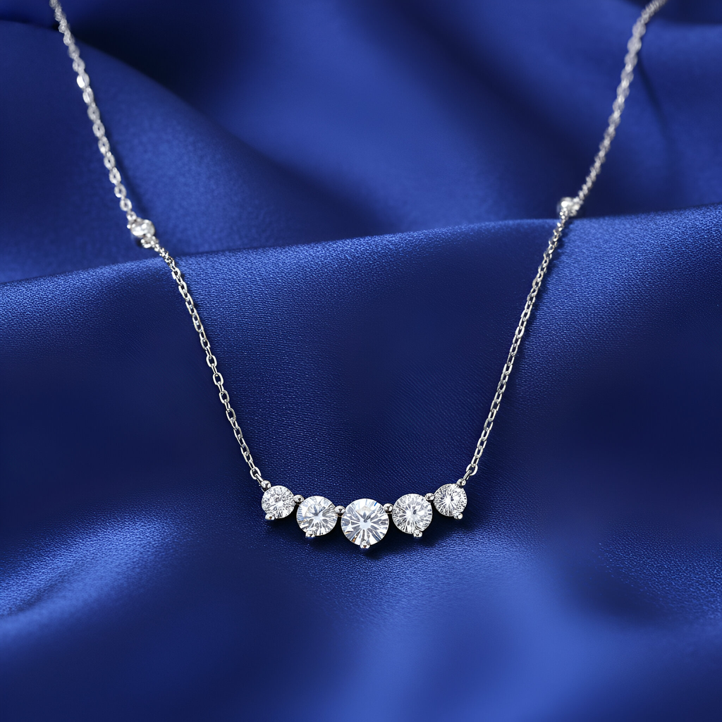 Classy Diamond Bar Necklace in 18k White Gold