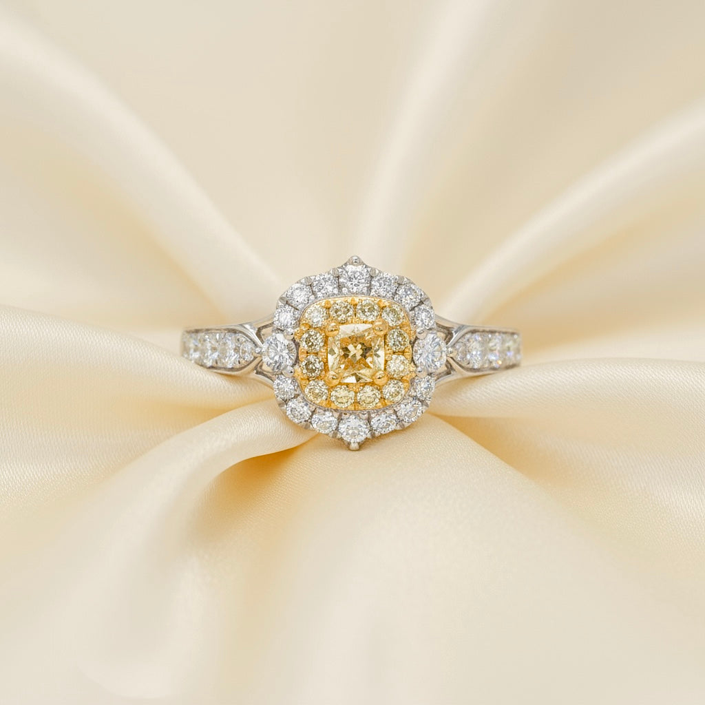 Yellow Diamond Ring in 14K Two Tone Gold