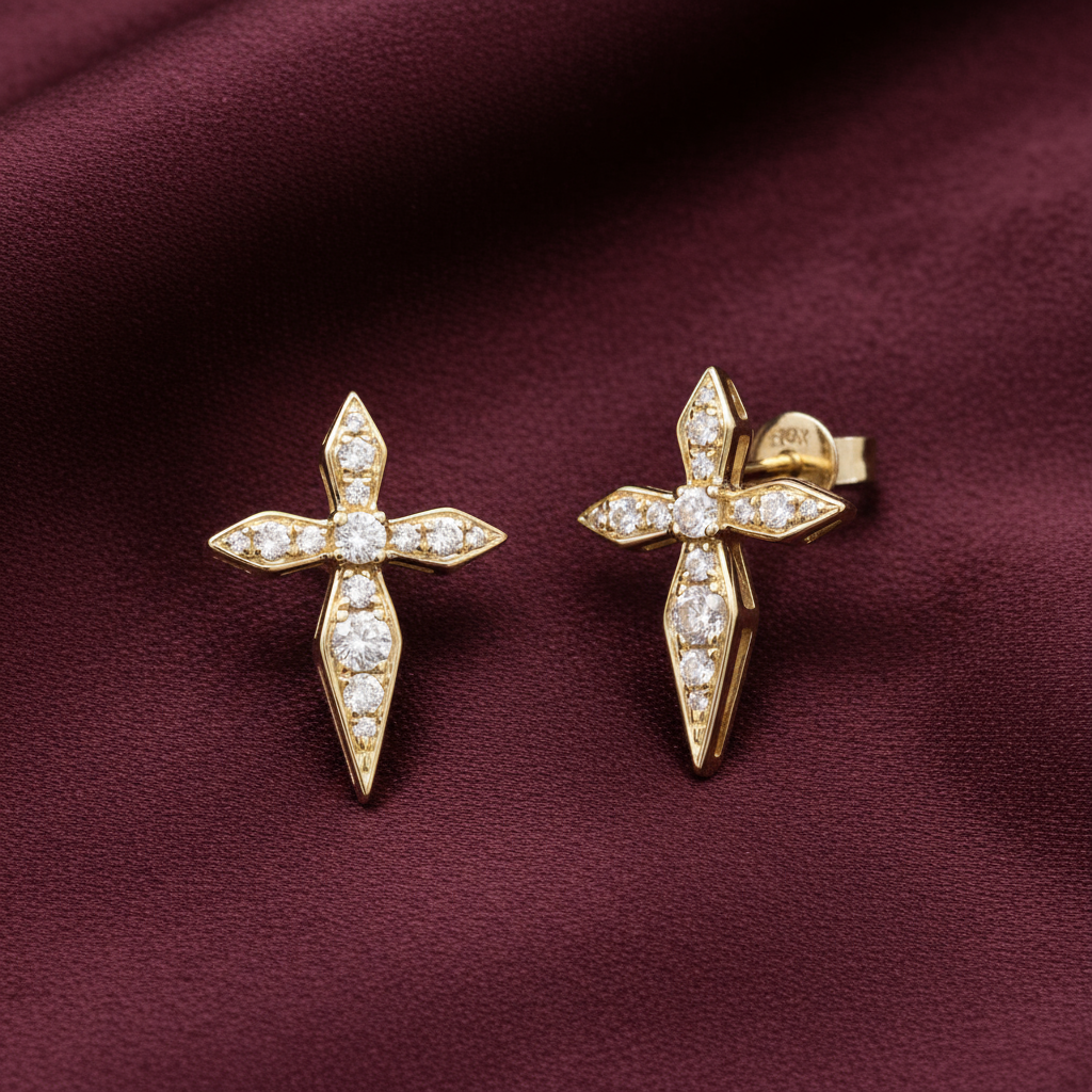 Sword Diamond Earring in 14K Yellow Gold