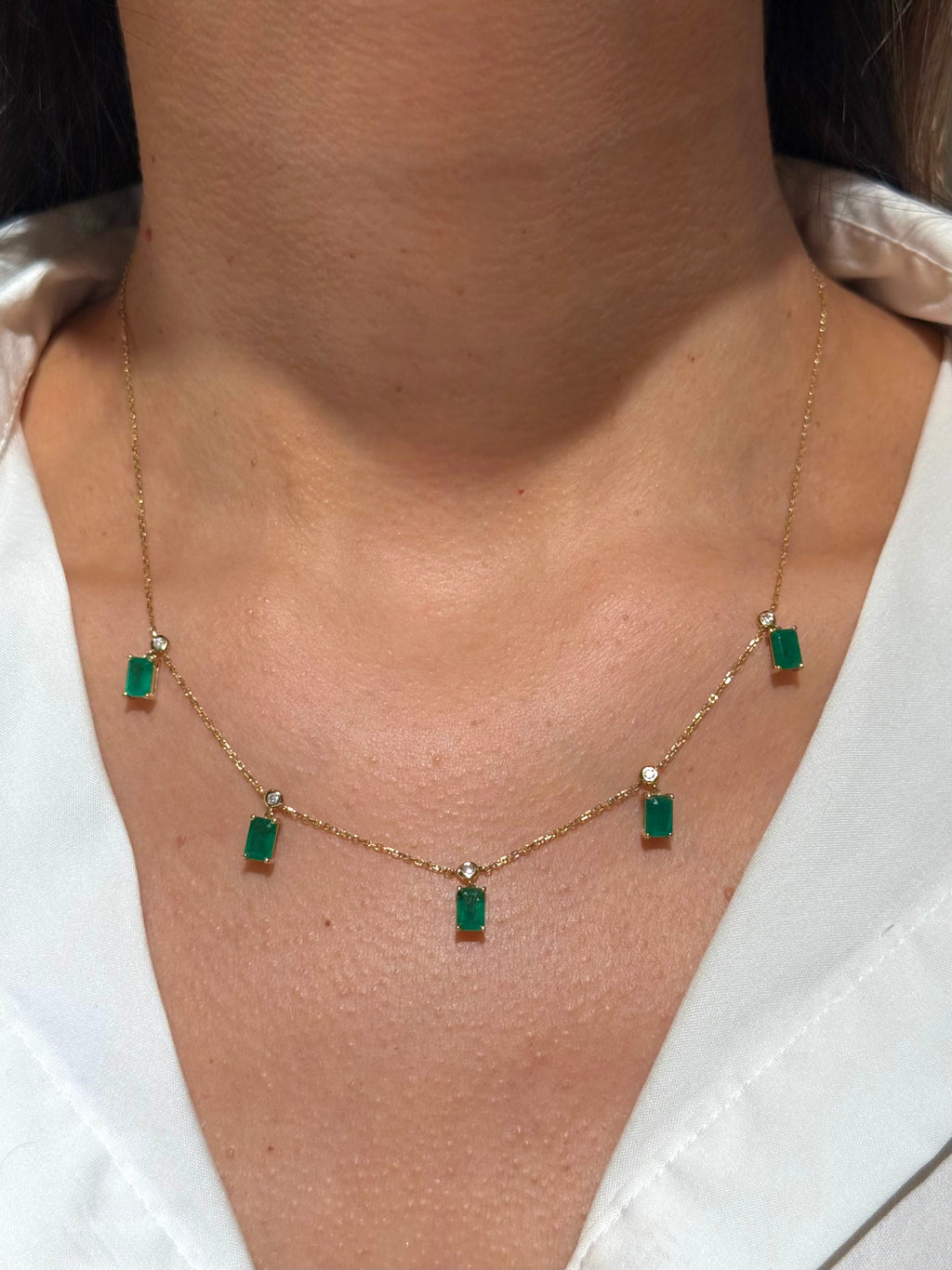 Diamond Emerald Necklace in 18K Yellow Gold