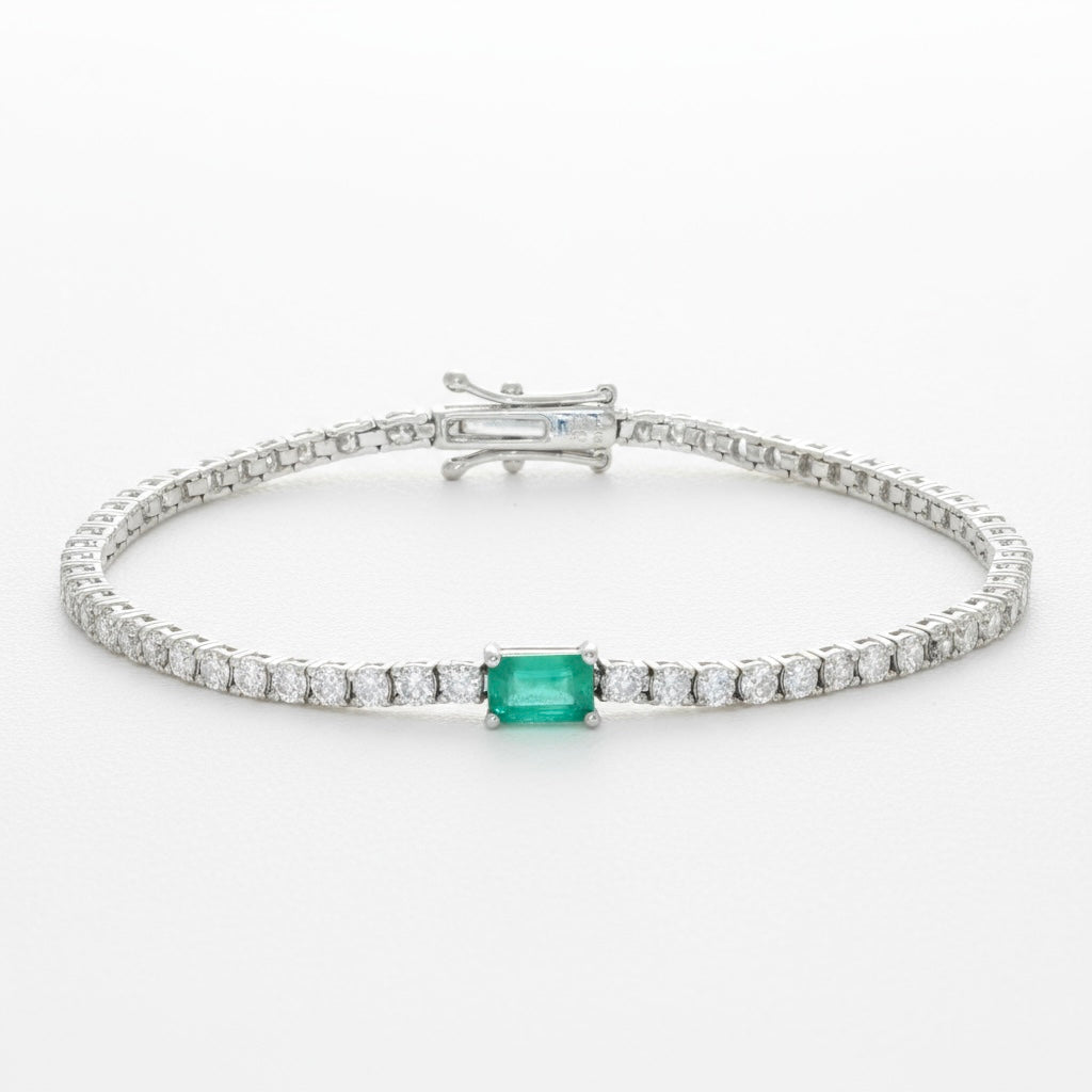 Emerald Diamond Tennis Bracelet in 14k White Gold