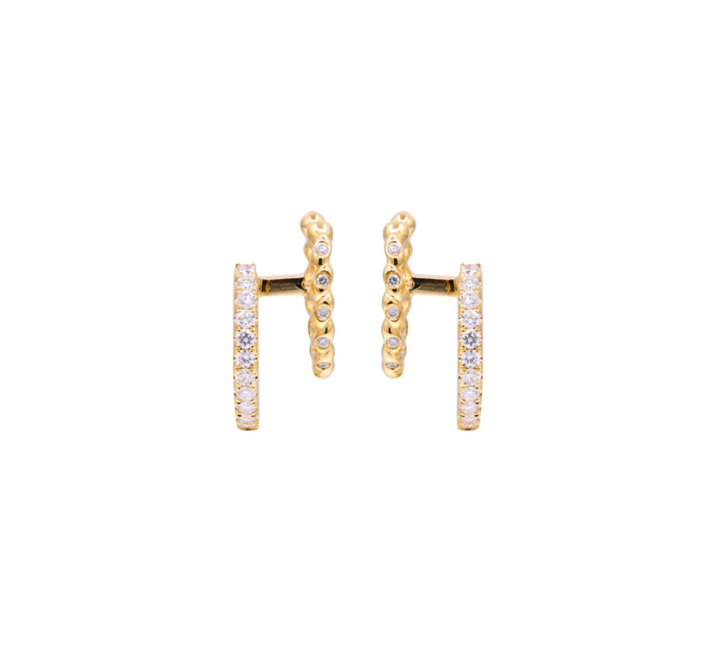 Double Diamond Hoops in 14K Yellow Gold