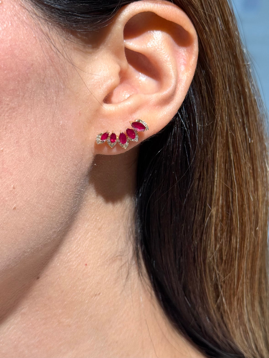 Diamond Ruby Crawlers in 14K Yellow Gold