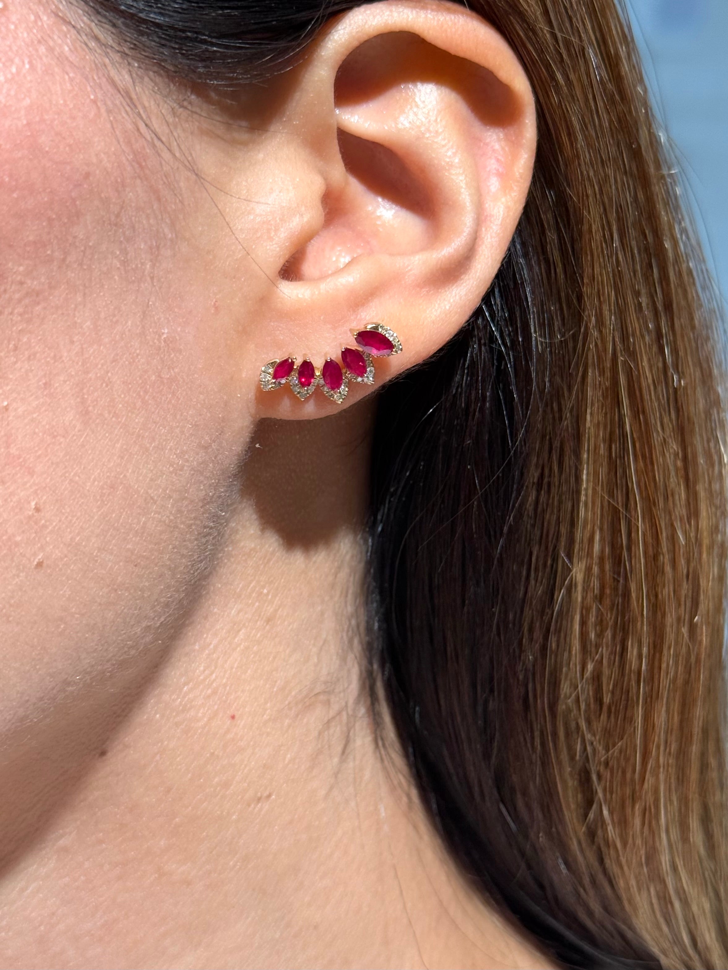 Diamond Ruby Crawlers in 14K Yellow Gold