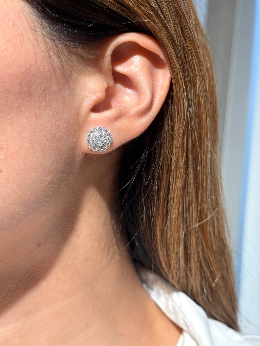 Floral Diamond Stud Earrings in 14k White Gold