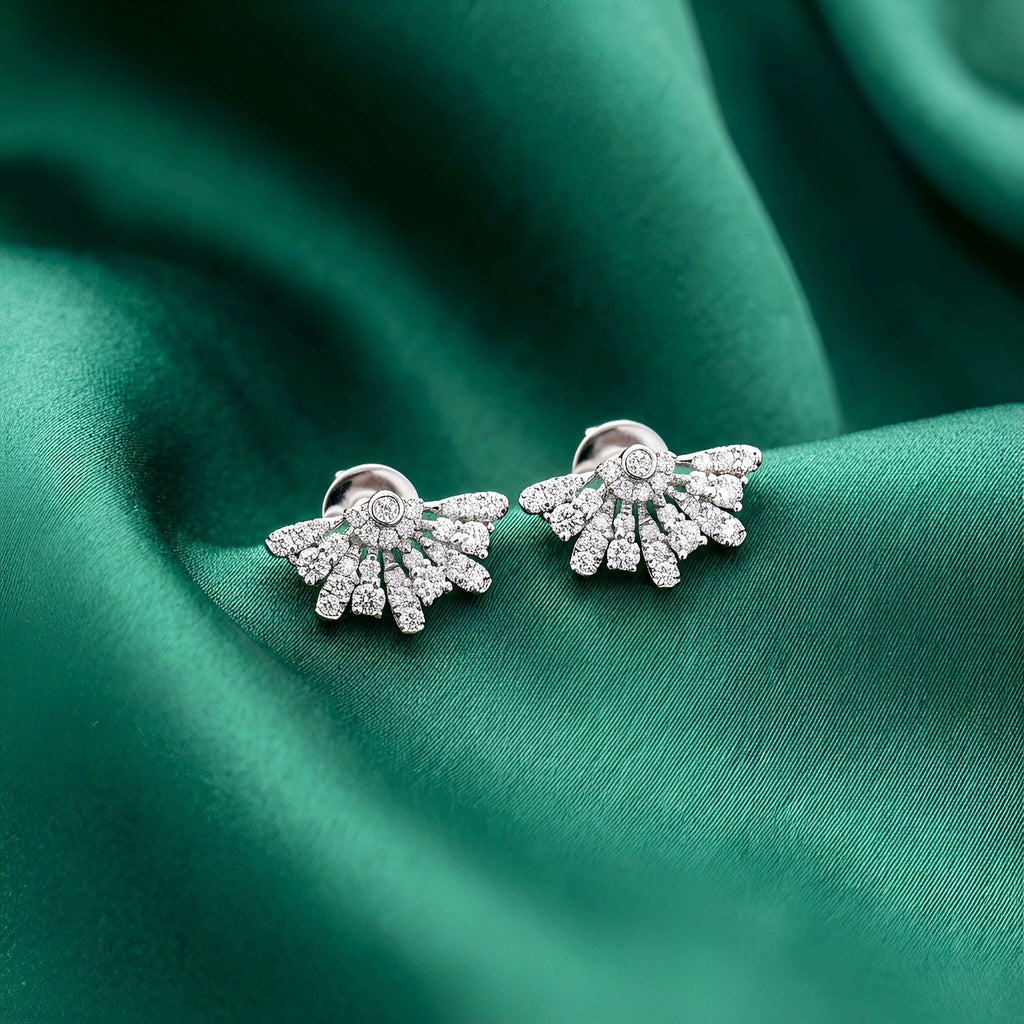 Diamond Abanico Earrings in 14K White Gold