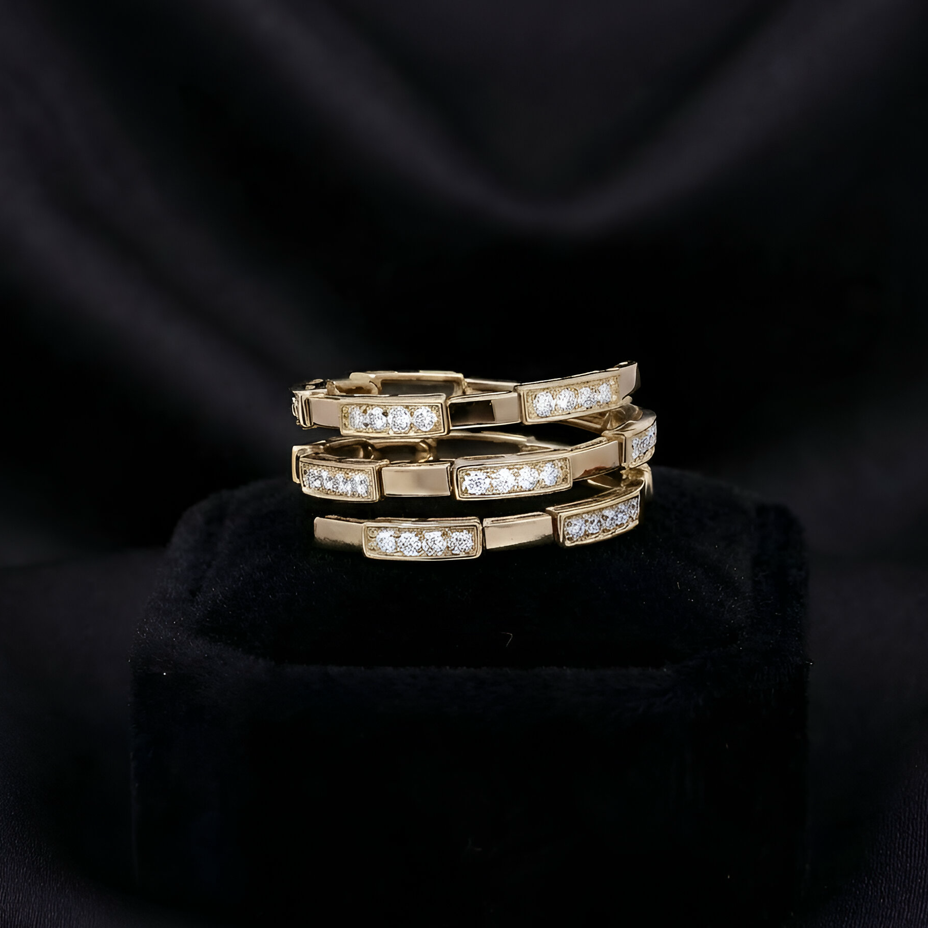 Diamond Triple Flexible Band Ring in 14K Yellow Gold