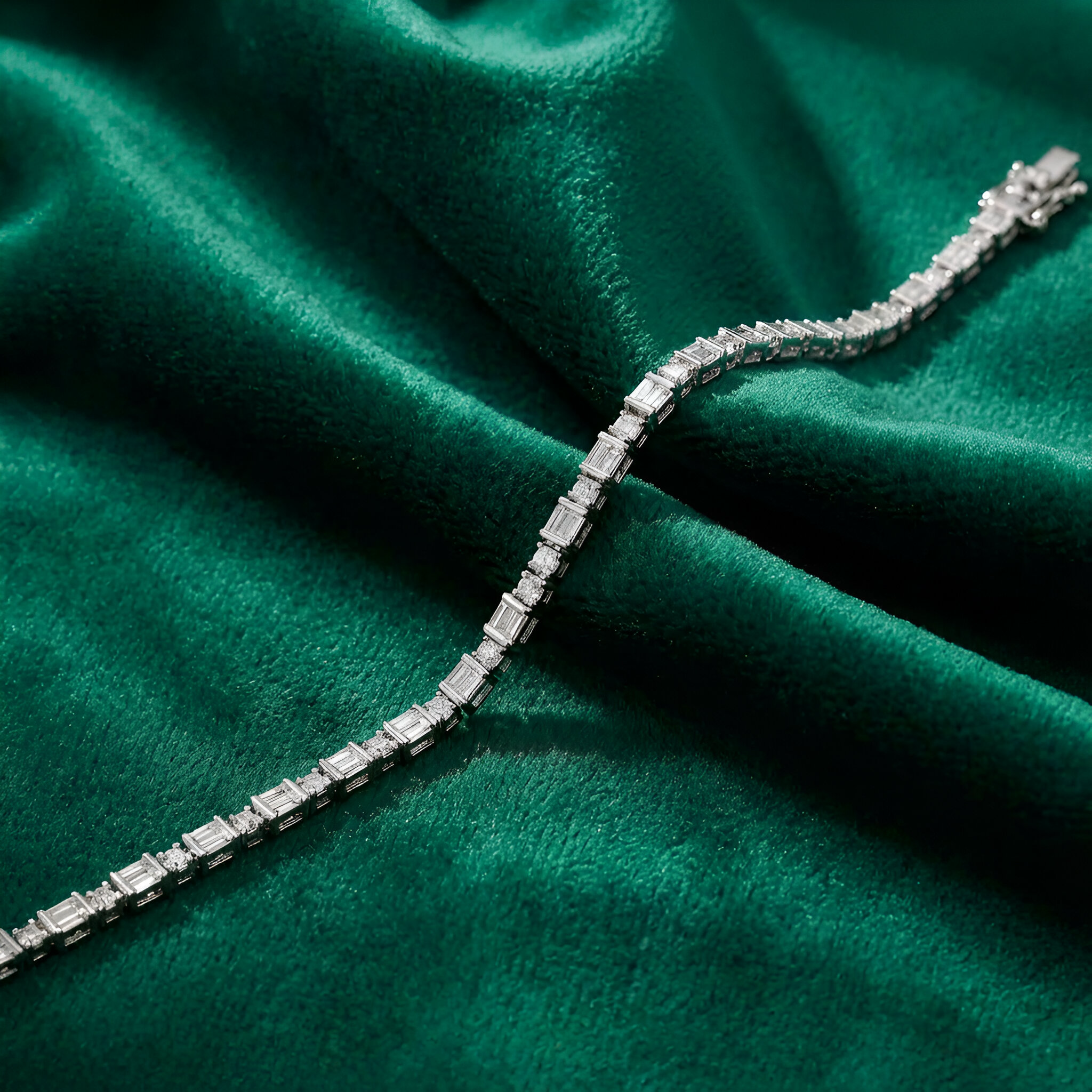 Diamond Baguette Tennis Bracelet in 14K White Gold