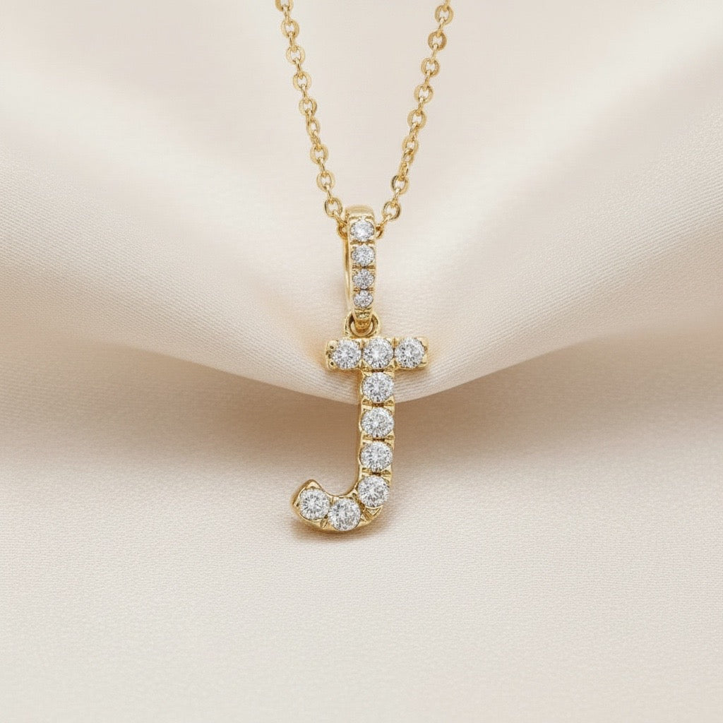 Diamond Initial “J” Necklace in 14K Yellow Gold – 0.13 CTW Natural Diamonds