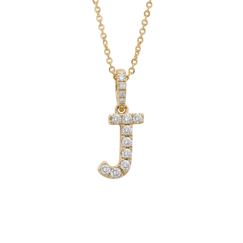 Diamond Initial “J” Necklace in 14K Yellow Gold – 0.13 CTW Natural Diamonds
