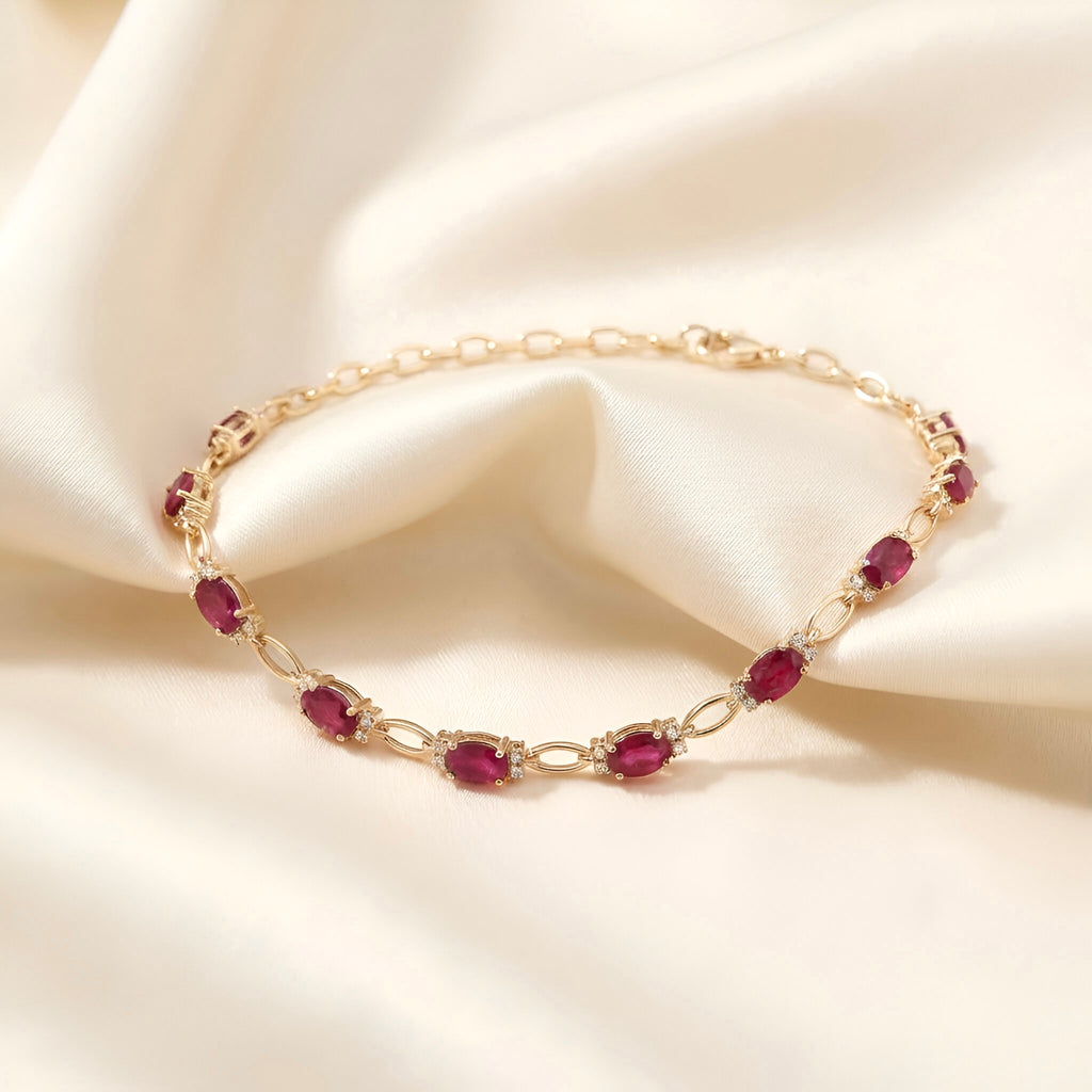 Ruby Diamond Bracelet in 14K Yellow Gold