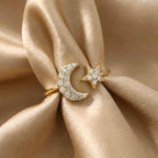Moon & Star Diamond Ring in 14K Yellow Gold – Celestial Design