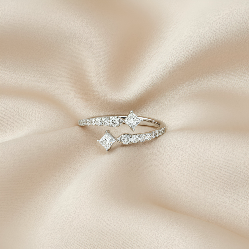 Princess Diamond Bypass Ring in 18k White Gold