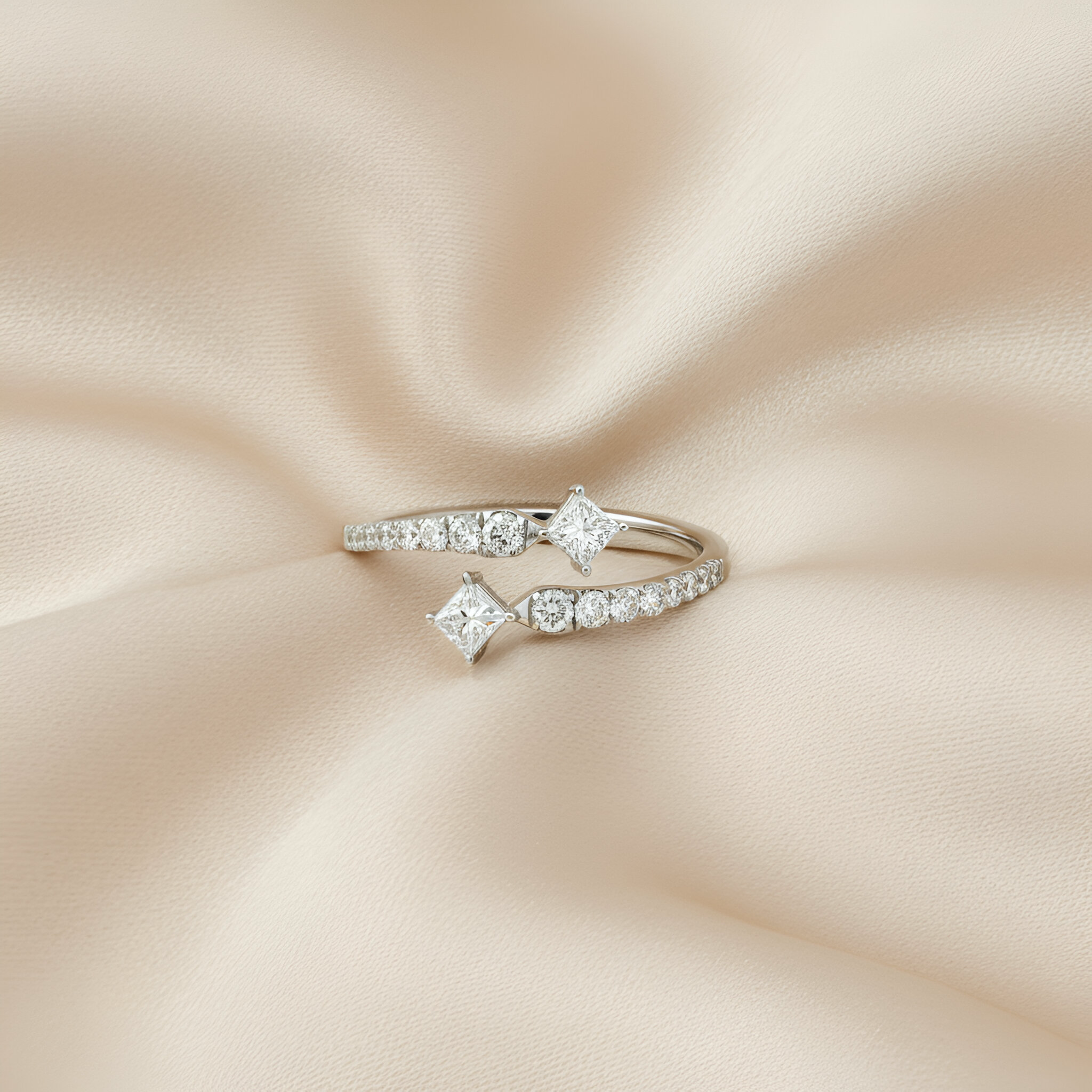 Princess Diamond Bypass Ring in 14k White Gold