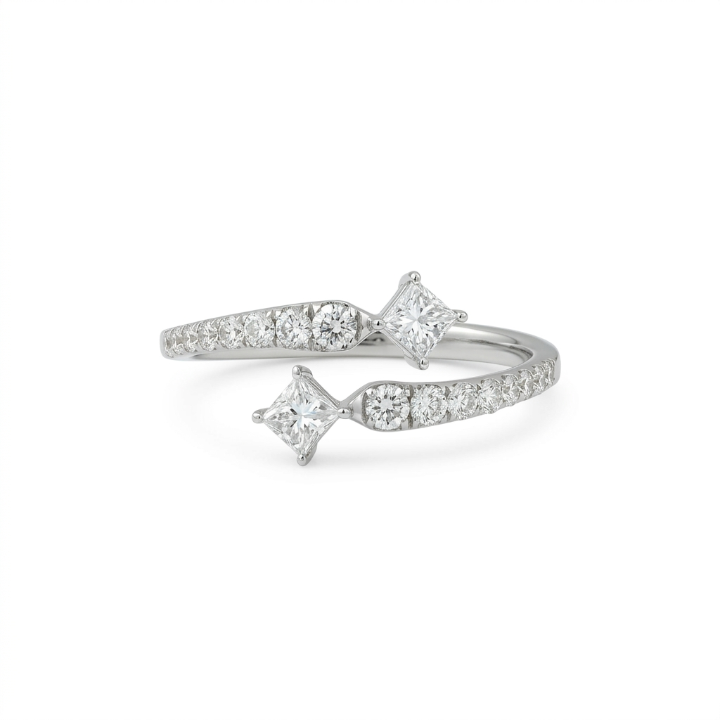 Princess-Cut Diamond Bypass Ring in 14K White Gold – 0.55 CTW