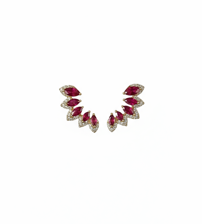 Diamond Ruby Crawlers in 14K Yellow Gold