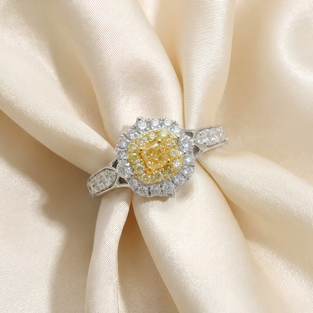 Yellow Diamond Ring in 14K Two Tone Gold