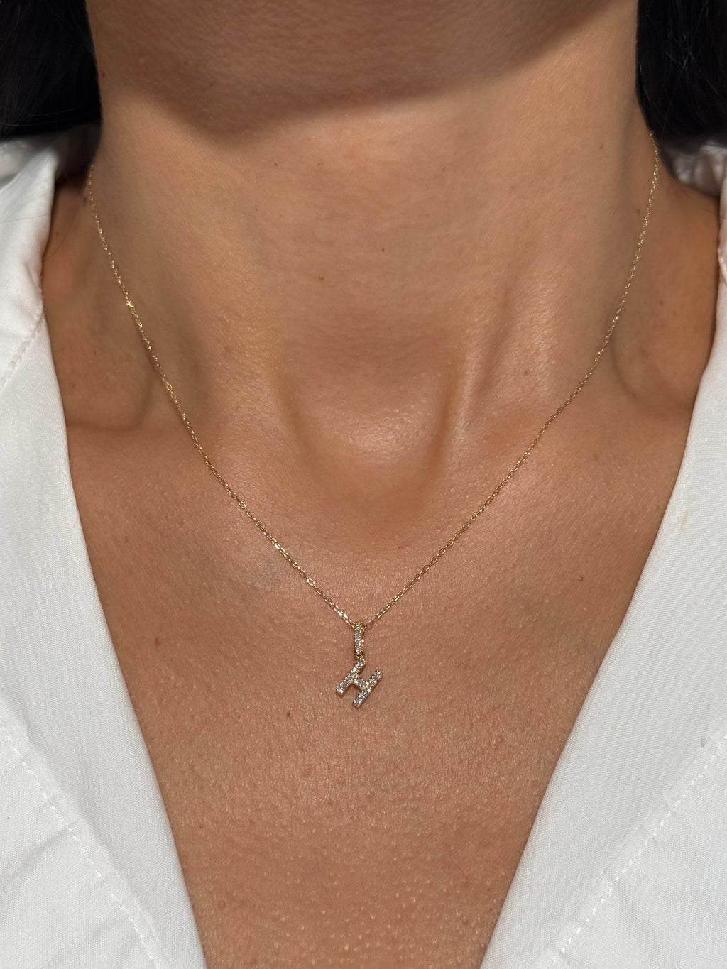Diamond Initial “H” Necklace in 14K Yellow Gold – 0.10 CTW Natural Diamonds