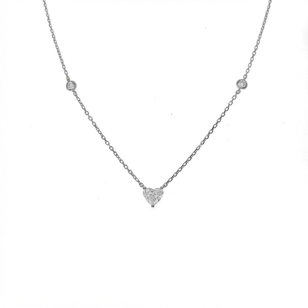 Heart Shape Diamond Necklace on 18K White Gold