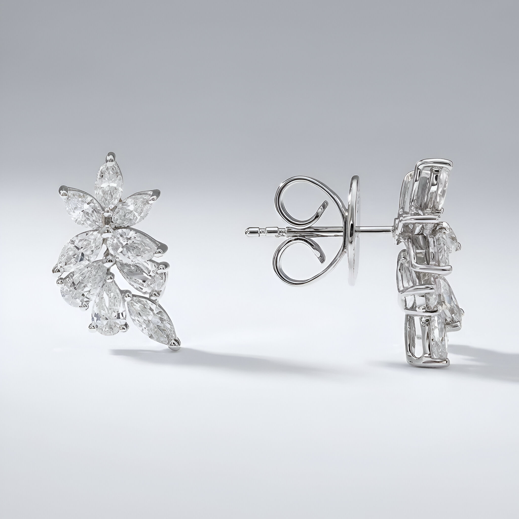 Diamond Cluster Earrings in 18K White Gold