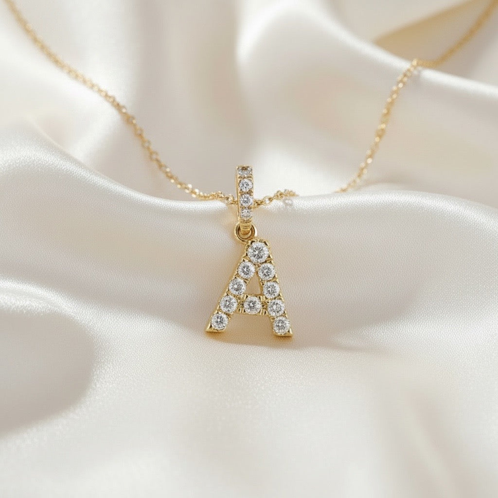 Diamond Initial “A” Necklace in 14K Yellow Gold – 0.11 CTW Natural Diamonds