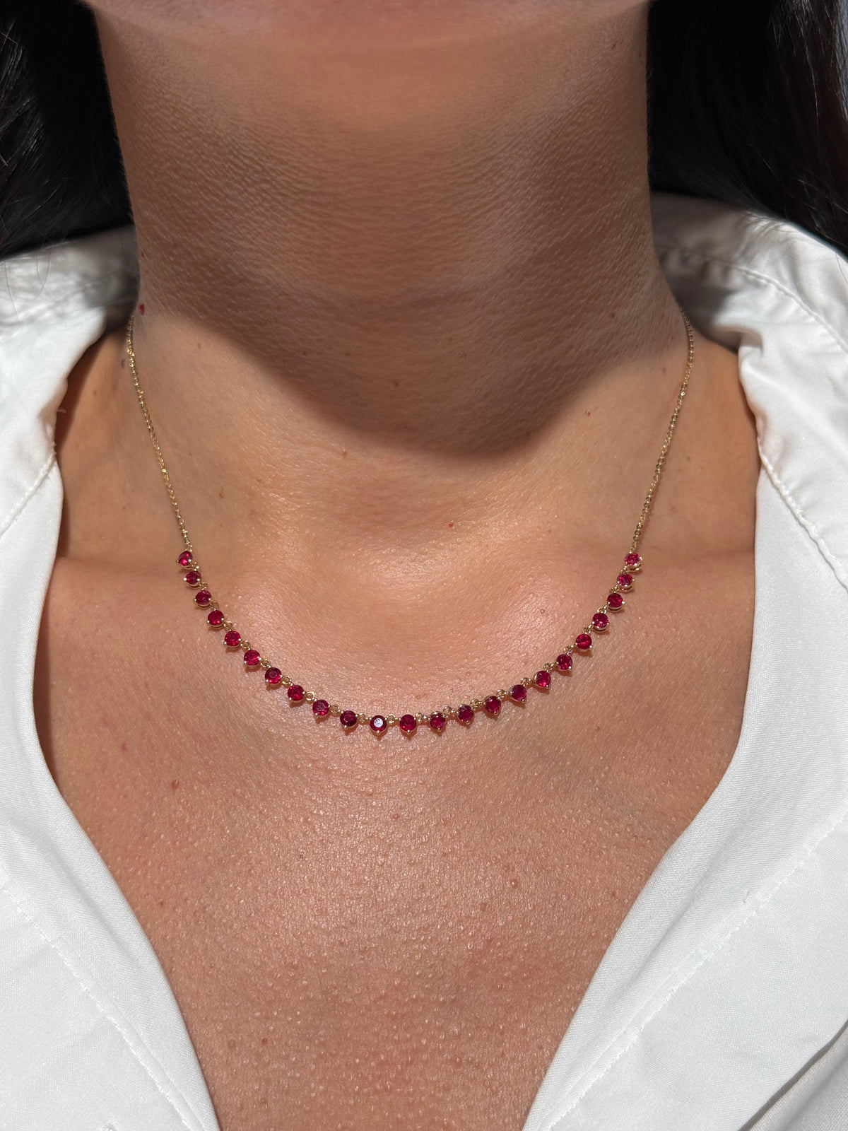 Ruby Station Necklace in 14K Yellow Gold – 2.49 CTW Natural Rubies