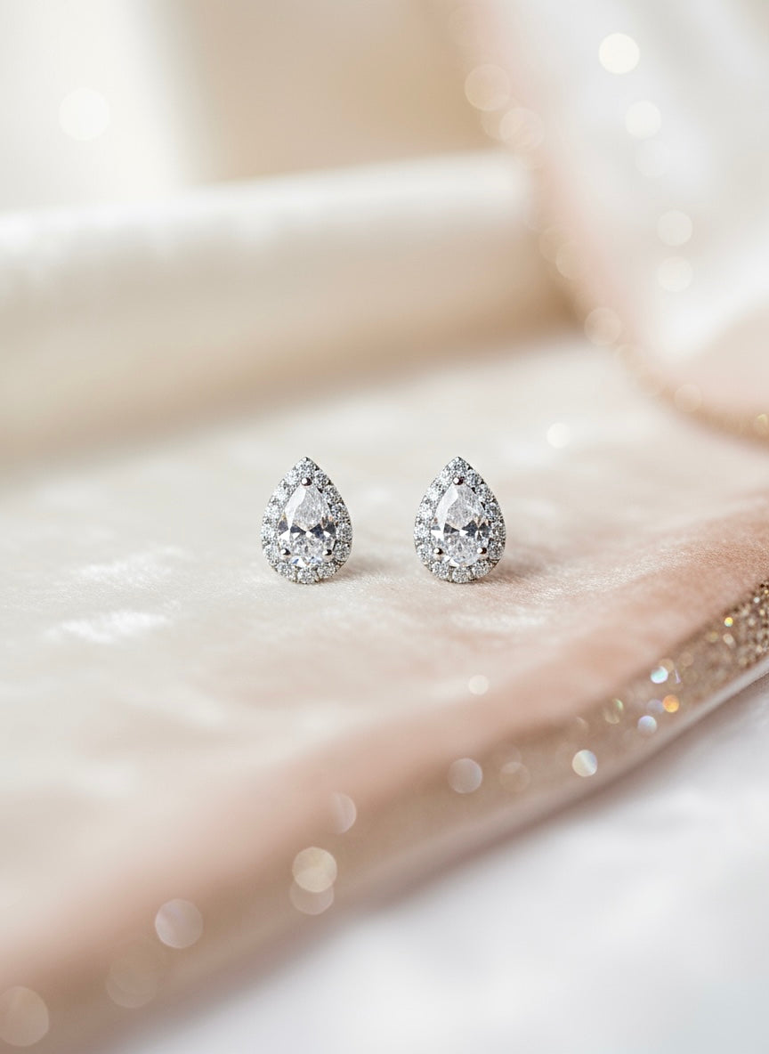 Pear Shape Diamond Earrings Studs in 14K White Gold
