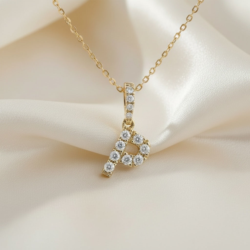 Diamond Initial “P” Necklace in 14K Yellow Gold – 0.11 CTW Natural Diamonds