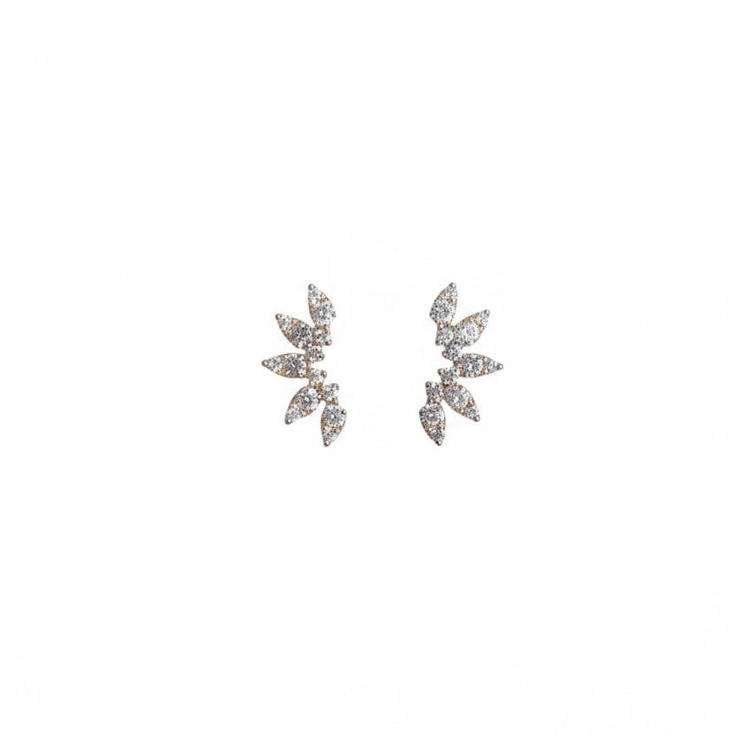 Diamond Stud Crawler Earrings in 14k Yellow Gold