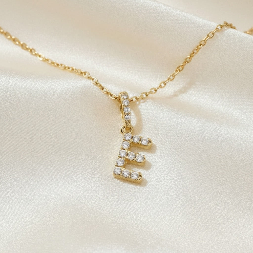 Diamond Initial “E” Necklace in 14K Yellow Gold – 0.10 CTW Natural Diamonds