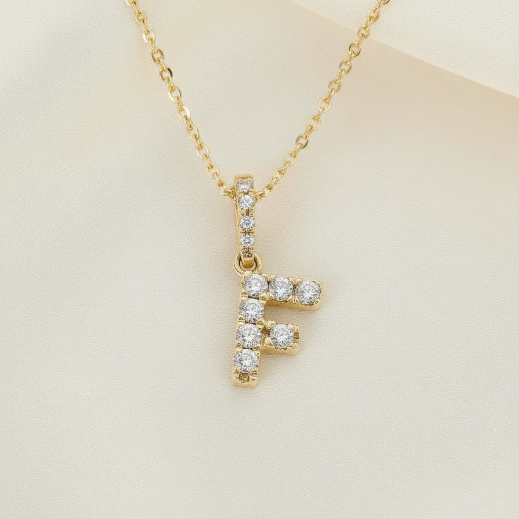 Diamond Initial “F” Necklace in 14K Yellow Gold – 0.11 CTW Natural Diamonds