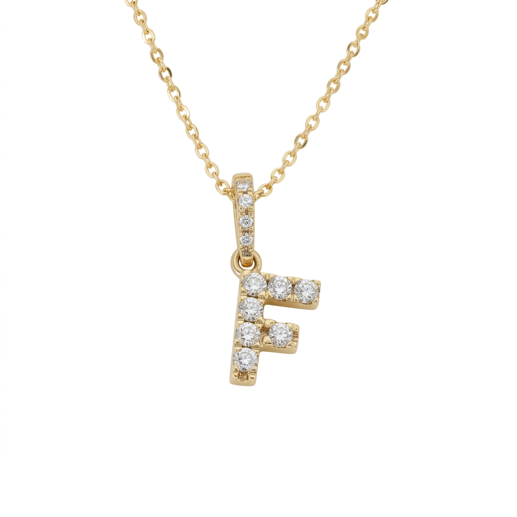 Diamond Initial “F” Necklace in 14K Yellow Gold – 0.11 CTW Natural Diamonds