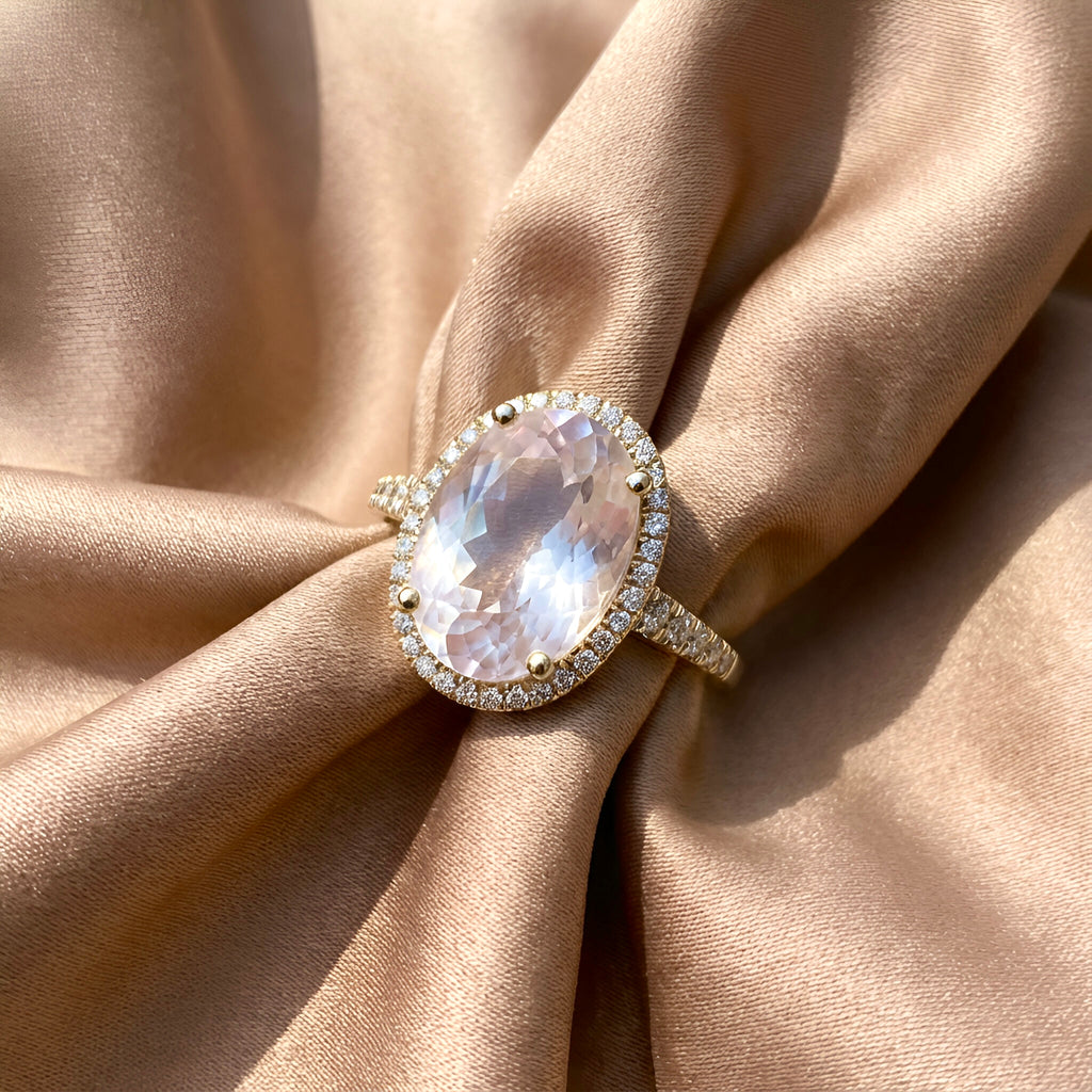 Rainbow Moonstone Diamond Ring in 14K Yellow Gold