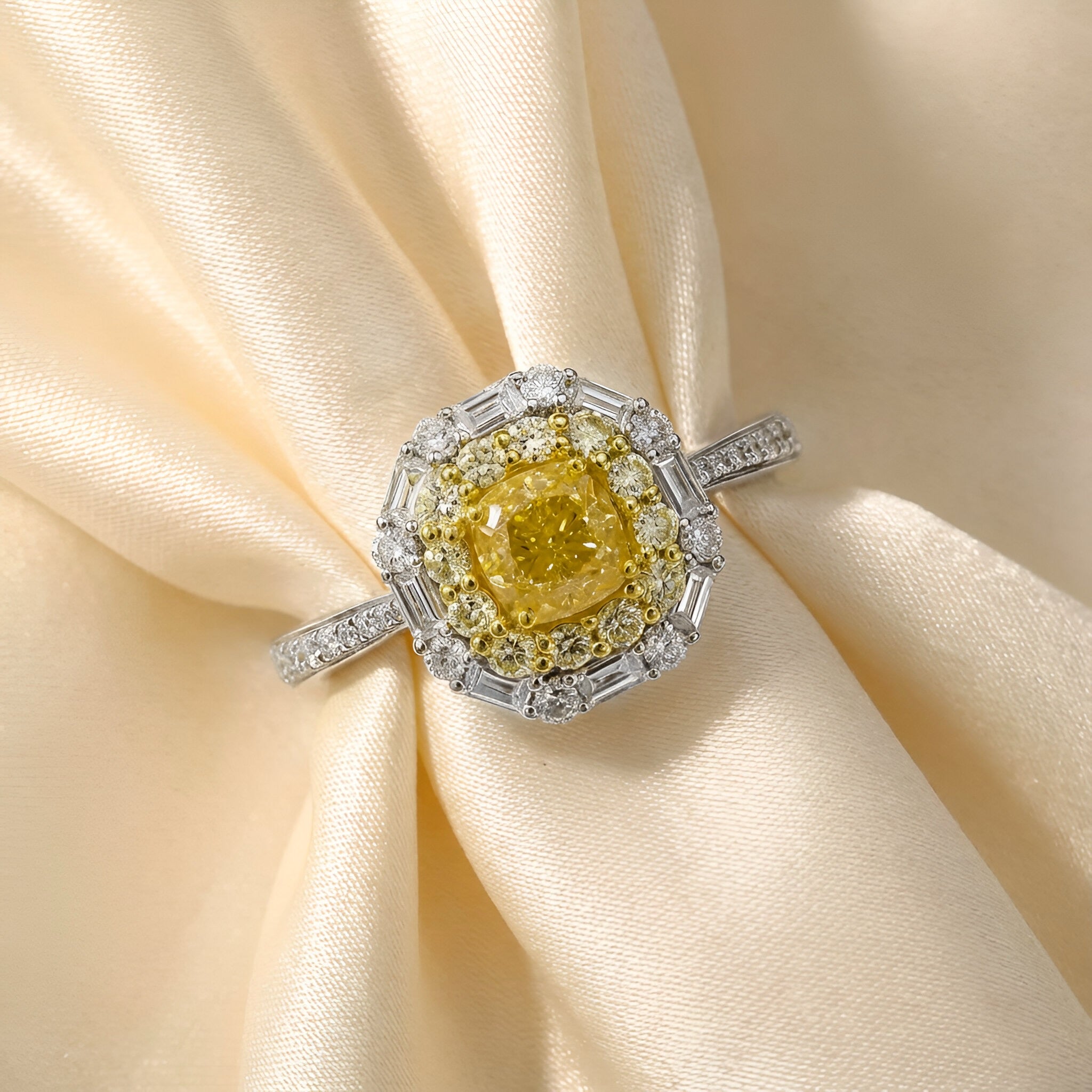 Yellow Diamond Ring in 18K Two Tone Gold