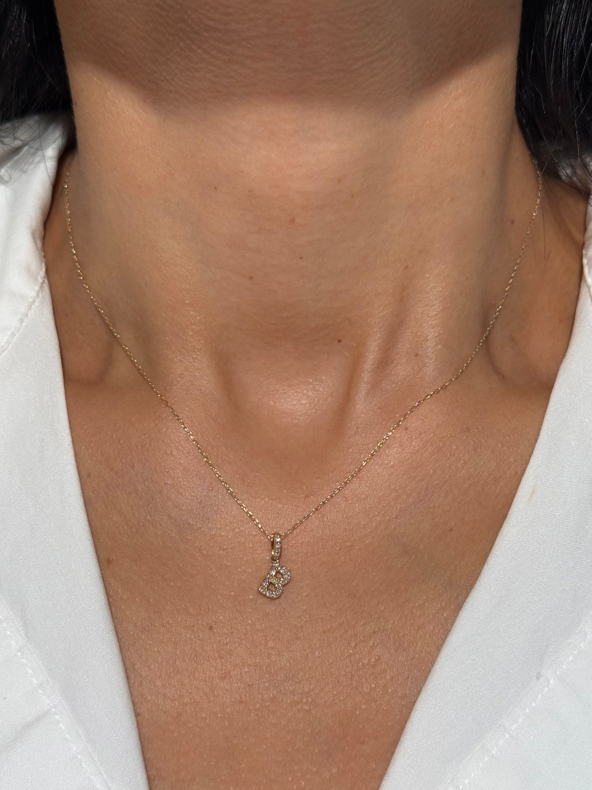 Diamond Initial “B” Necklace in 14K Yellow Gold – 0.11 CTW Natural Diamonds