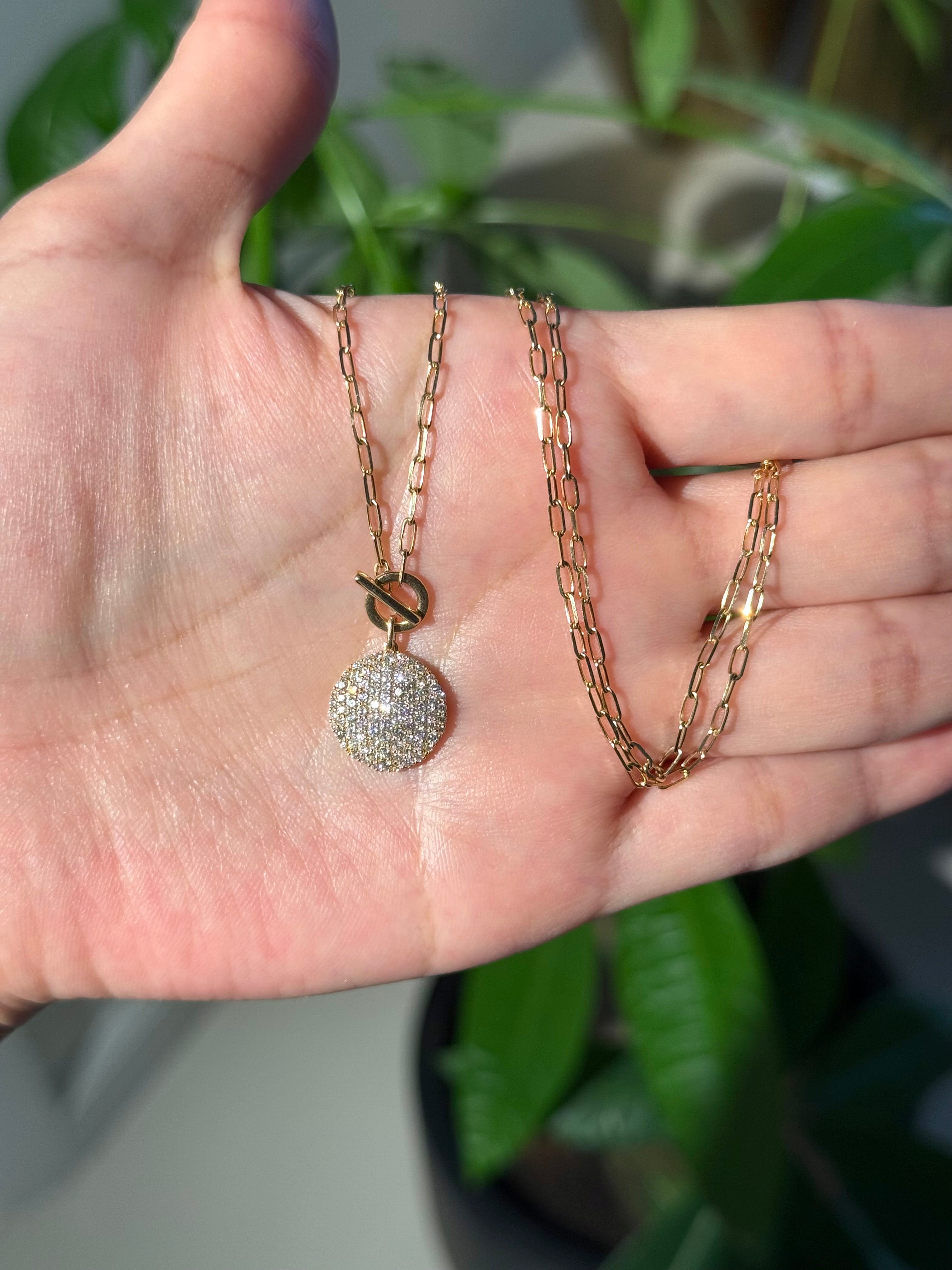 Diamond Circle Toggle Necklace in 18K Yellow Gold – 0.71 CTW Natural Diamonds