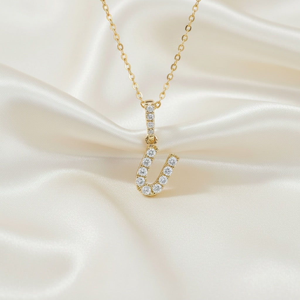 Diamond Initial “U” Necklace in 14K Yellow Gold – 0.11 CTW Natural Diamonds