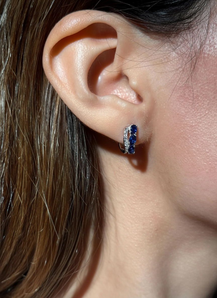 Diamond Sapphire Earrings in 14k White Gold