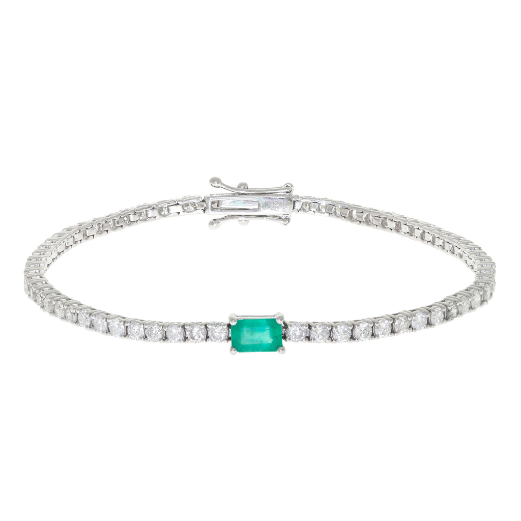 Emerald Diamond Tennis Bracelet in 14k White Gold