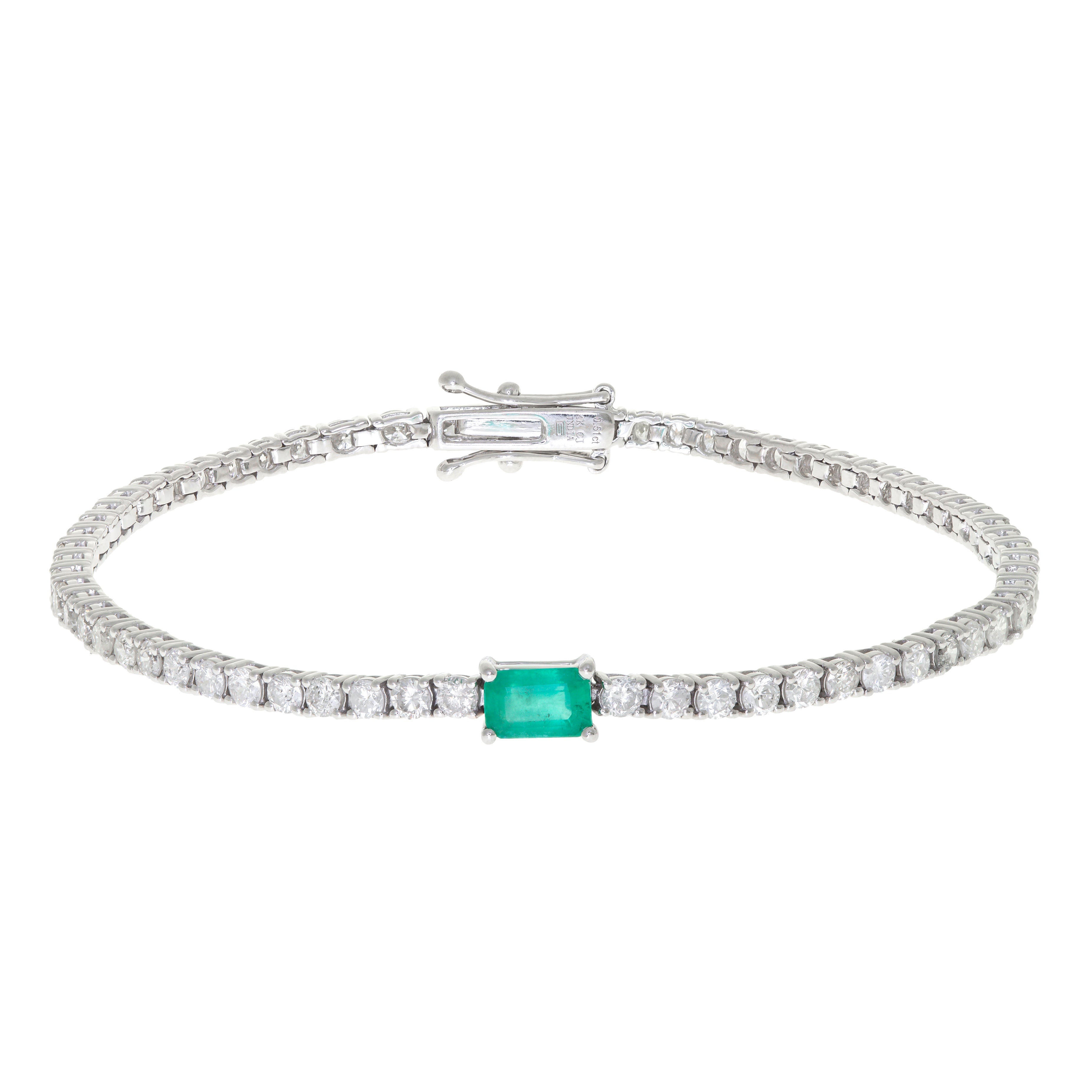 Emerald Diamond Tennis Bracelet in 14k White Gold