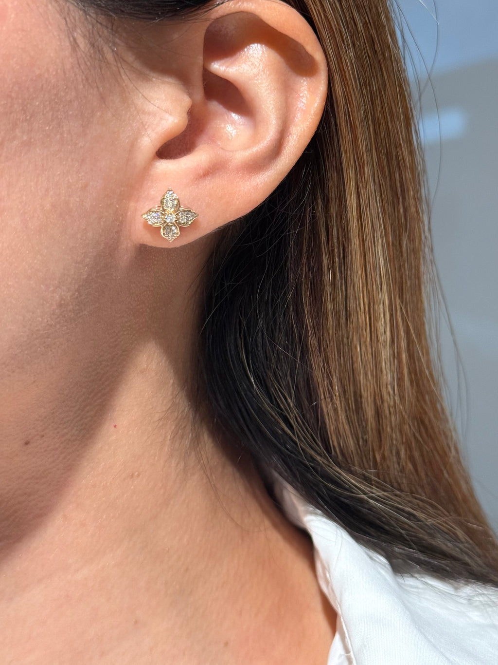 Floral Diamond Earrings in 14K Yellow Gold