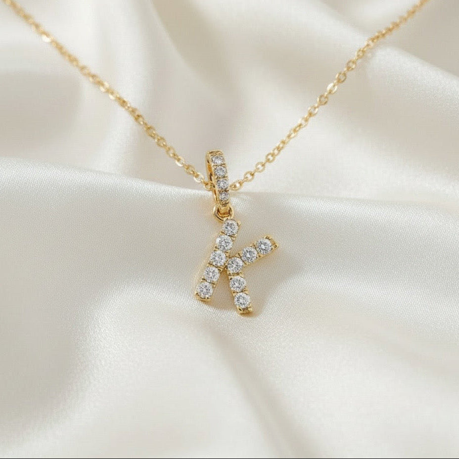 Diamond Initial “K” Necklace in 14K Yellow Gold – 0.14 CTW Natural Diamonds