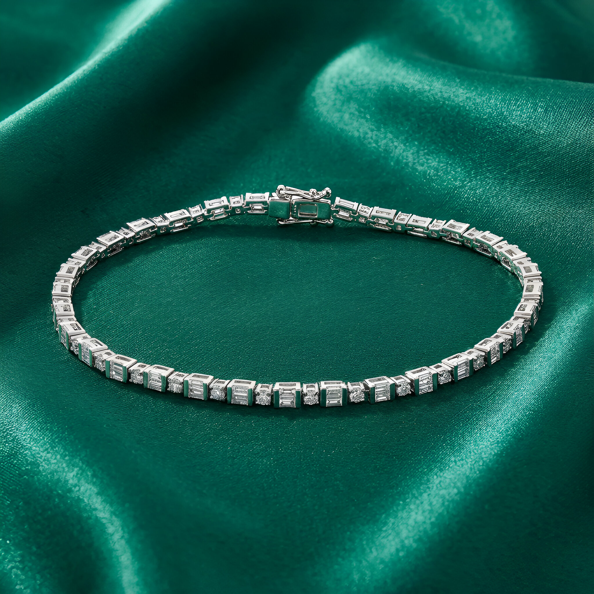 Diamond Baguette Tennis Bracelet in 14K White Gold