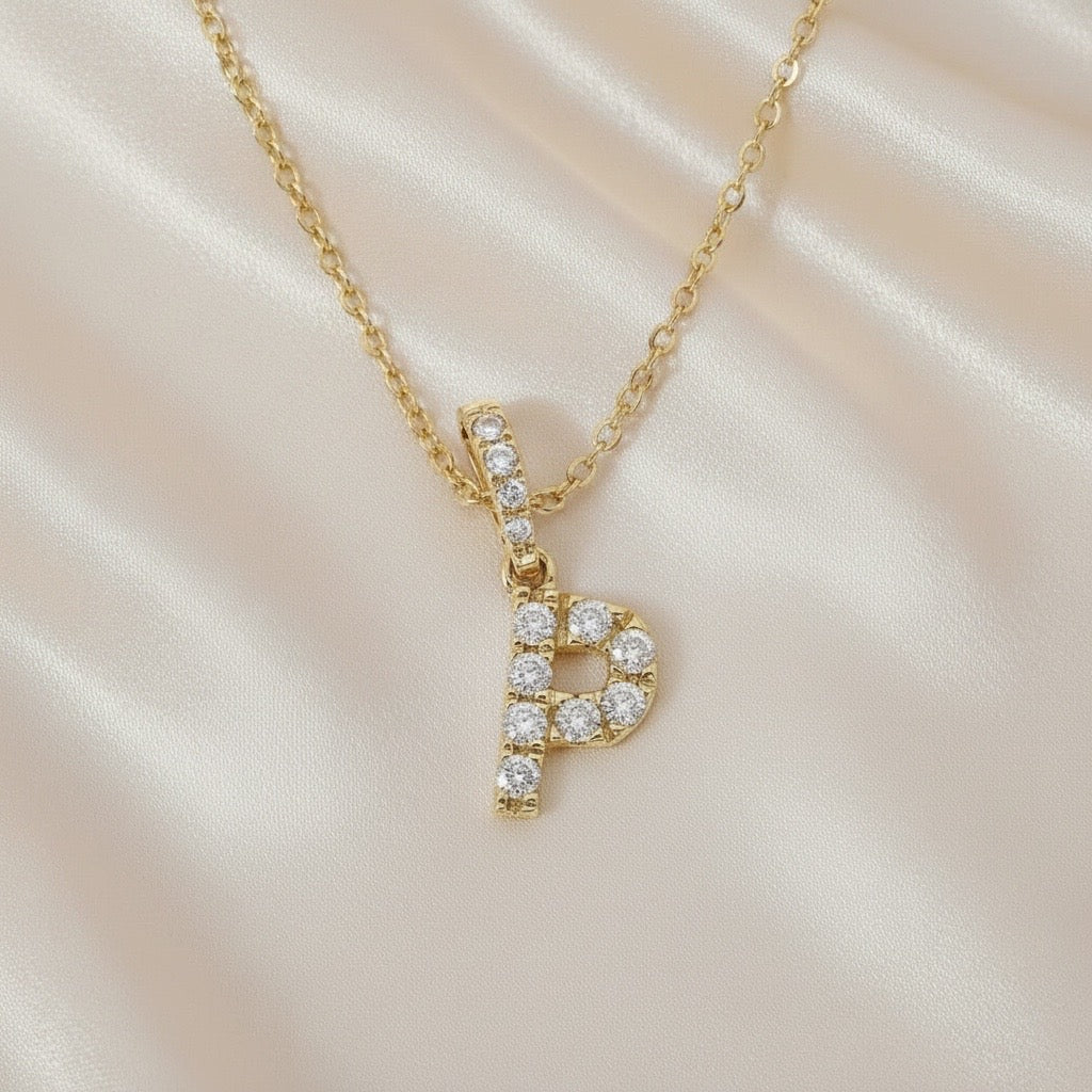 Diamond Initial “P” Necklace in 14K Yellow Gold – 0.11 CTW Natural Diamonds