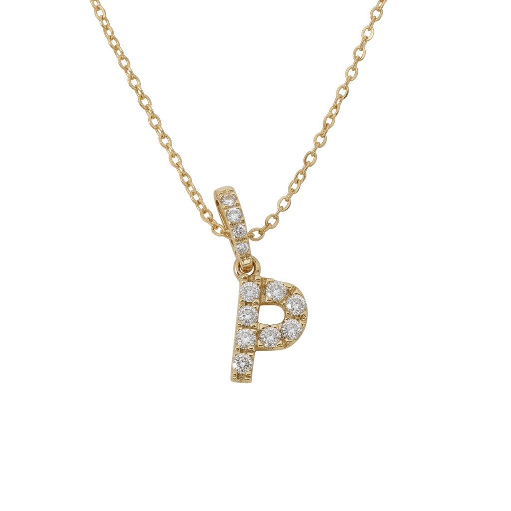 Diamond Initial “P” Necklace in 14K Yellow Gold – 0.11 CTW Natural Diamonds